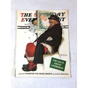 Vintage Saturday Evening Post Dec 28 1940 Norman Rockwell Santa Train Lindbergh
